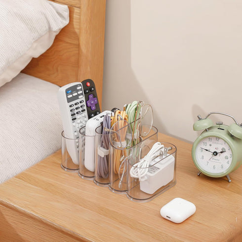 Yesesion Clear Pen Holder for Desk, Plastic Pencil Cup with 5 Compartment for Marker, Ballpoint Pens, Art & School Accessories, Stationery, Crayon...