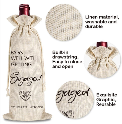 Engagement Gifts for Couples, Marriage Wedding Wine Bag Gifts for Mr and Mrs, Pairs Well With Getting Engaged, Bridal Shower Gift for Bride, Draws...