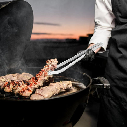 BBQ Sausage Turning Tongs Stainless Steel Kitchen Cooking Tongs Long Handle BBQ Grill Tongs Hot Dog Tongs Grill Flipping Tongs for Turning Bacon S...