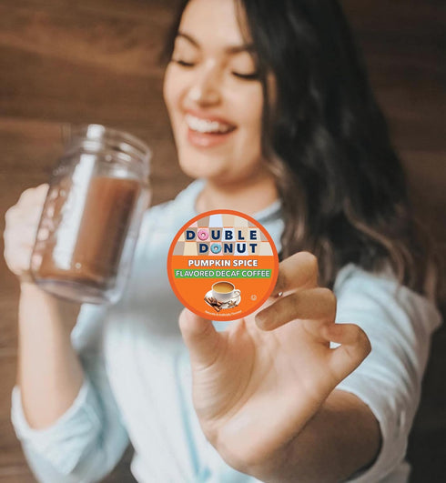 Double Donut Medium Roast Decaf Coffee Pods, Pumpkin Spice Flavored, for Keurig K-Cup Machines, 24 Single-Serve Capsules per Box...