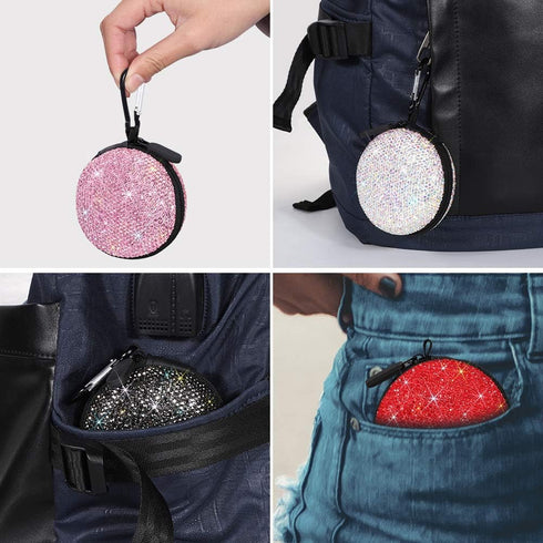 SAVORI Earphone Case Earbuds Small Carrying Cases Bling Rhinestone Crystal Portable Headphone Organizer Storage Pouch Bag with Carabiner 1 Pack (R...