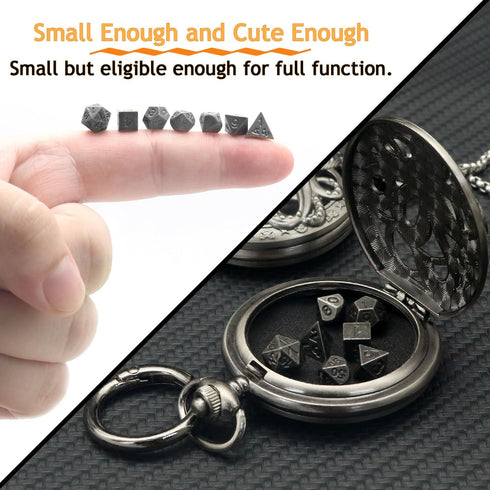 Mini Dice Necklace Tiny DND Dice with Pocket Watch Shell Silver Octopus Metal Case D&D Dice Set Portable 7PCS Keychain Dice Antique Iron Cthulhu D...