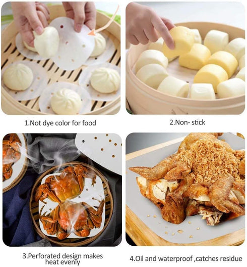 200pcs 8.5inch Square Perforated Parchment Paper Sheets, Premium Nonstick Bamboo Steamer Liner for Air Fryers, Steaming Basket, Oven, Baking, Cook...