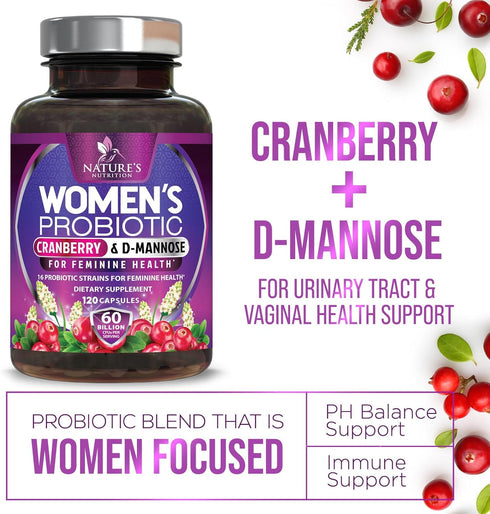 Probiotics for Women's Vaginal Health - 60 Billion CFU Probiotic with Prebiotics for pH Balance & Digestive Support, Womens Probiotic for Urinary ...