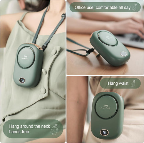 Portable Neck Fan, Hanging Neck Fan Hands Free with Adjustable Lanyard and Bracket, USB Rechargeable Bladeless Mini Fans Portable, 3 Speeds for Wo...