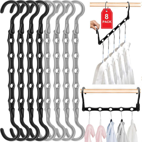 Closet Organizers and Storage,8 Pack Stronger Space Saving Hangers Clothes Hanger with 5 Holes Closet Storage for Heavy Clothes,Magic Home Organiz...