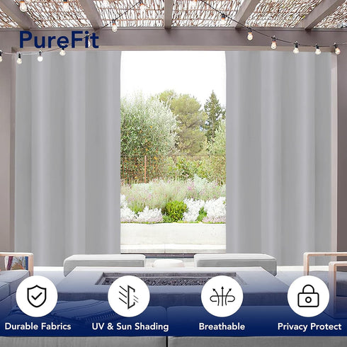 PureFit Outdoor Curtains for Patio Waterproof Weatherproof, UV and Fade Resistant Outside Curtains for Gazebo, Front Porch, Pergola, Sun Blocking ...