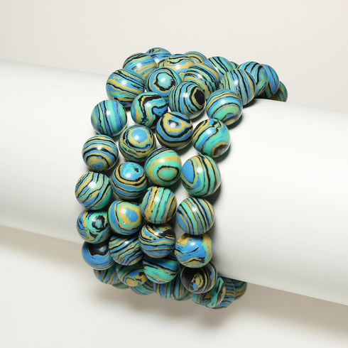 Synthesis Colour Malachite Beads Beautiful Fashion Round Stone Beads for DIY Jewelry Making 15" (10mm, Blue- Gold - Black)...