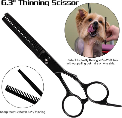 Premium Dog Grooming Scissors with Safety Round Tips, 6 in 1 Dog Grooming Scissors Kit, 4CR Stainless Steel Premium Pet Grooming Shears for Dog, S...
