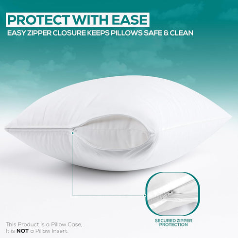Utopia Bedding Waterproof Pillow Protectors Zippered King Size (2 Pack, White), Zippered Pillowcases, Bed Bug Proof Pillow Encasement Covers 20 x ...