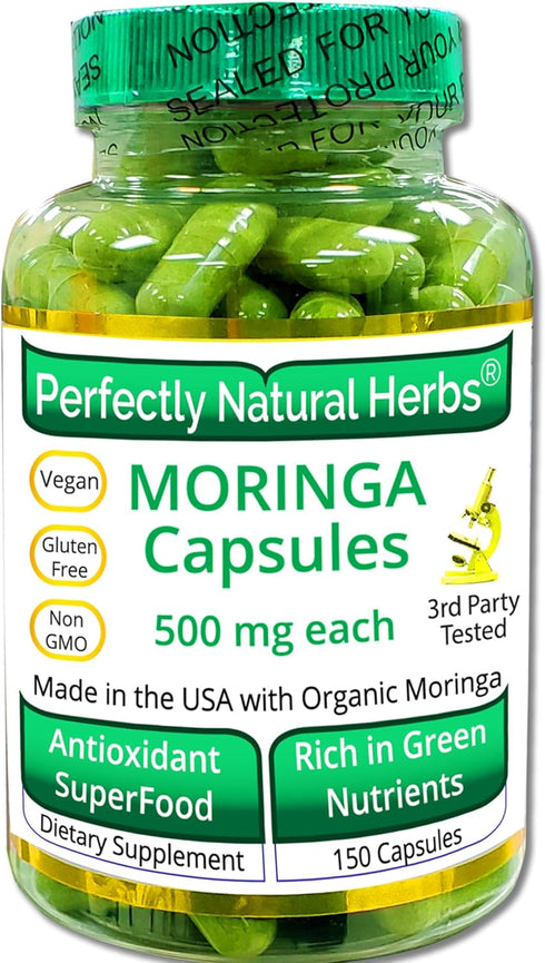 150 Moringa Capsules Made With USDA Certified Organic Moringa Leaf Powder, Net Weight of 500mg per Capsule...