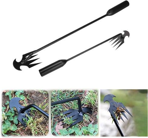 2PCS Weed Puller Tool,Garden Weeding Artifact Uprooting Weeding Tool 4 Teeths Dual Purpose Manual Weeders Tool with Multifunctional Handle Weeder ...