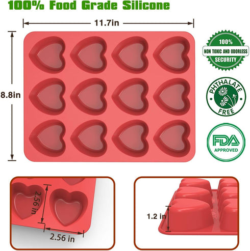 SILIVO Silicone Heart Shaped Muffin Pan (2 Pack) - Mini Heart Shaped Silicone Molds for Baking, Nonstick Heart Shaped Cupcake Pan for Brownies, Ta...