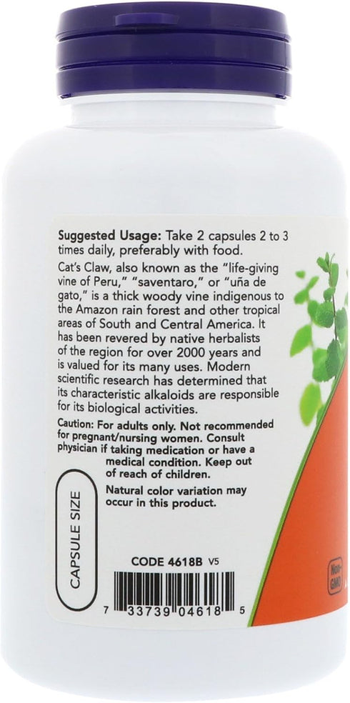 NOW Supplements, Cat's Claw 500 mg, Non-GMO Project Verified, Herbal Supplement, 100 Veg Capsules...