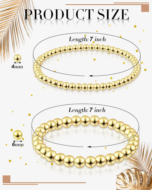 Taiyin 40 Pcs Gold Bead Bracelet Bead Elastic Ball Bracelet Gold Beaded Bracelets for Women Beaded Stretch Bracelets for Girls Couple Friendship J...