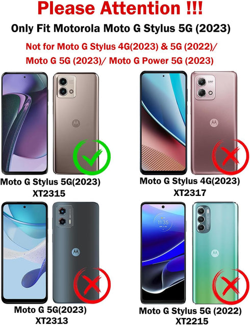for Motorola Moto G Stylus 5G 2023 Case with Slide Camera Cover,Tempered Glass Screen Protector,Full Camera Protection Ring Kickstand Military Gra...