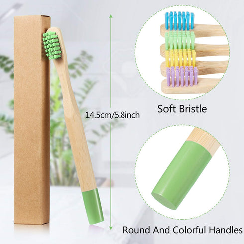 10 Pieces Kids Bamboo Toothbrush Natural Soft Bristle Toothbrush Wooden Toothbrushes Toddlers Adults Natural Wood Organic Toothbrush BPA-Free Colo...