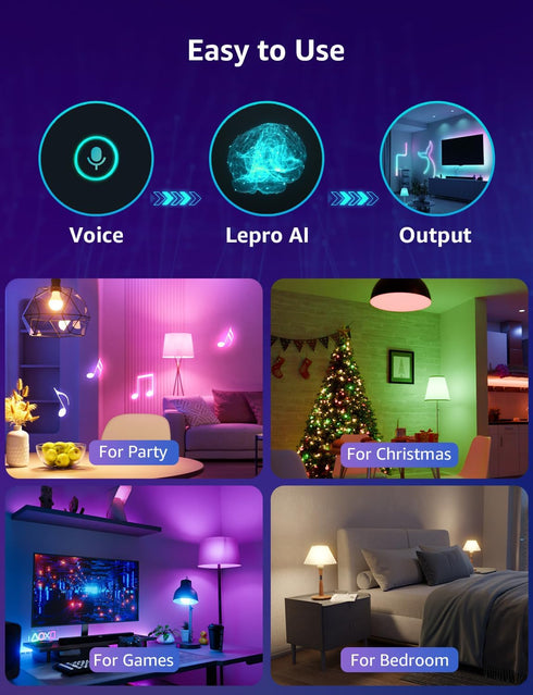 Lepro B1 AI Smart Light Bulbs - WiFi & Bluetooth RGBWW Color Changing LED Bulb Compatible with Alexa & Google Assistant, AI Generated Lighting LLM...
