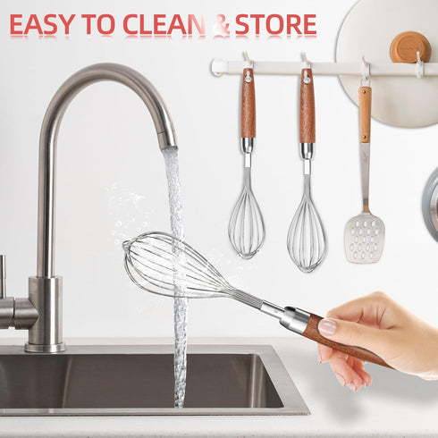 Whisk for Cooking,Stainless Steel Wire Wooden Handle Kitchen Hand Whisk Multi Function Non Stick Balloon Whisk Egg Beater for Blending Whisking Be...