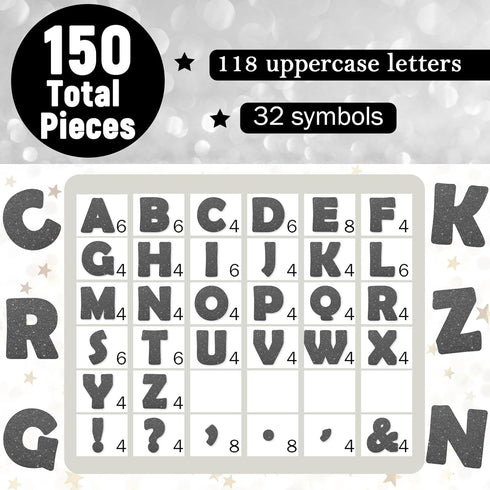 150 PCS Large 7" Font Letters and Punctuation Set Glitter Black Classroom Alphabet Cutout for Bulletin Board Display Home School A Great Helper to...