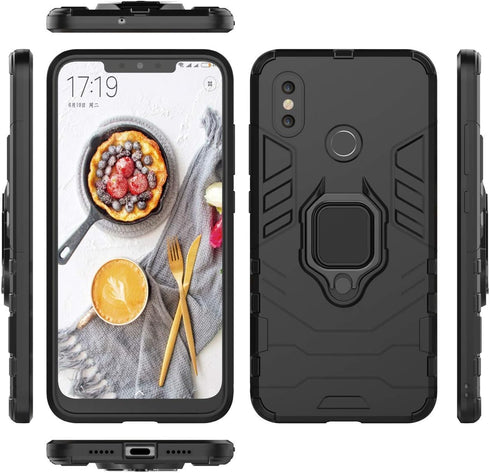 Compatible with Xiaomi Mi 8 Case, Metal Ring Grip Kickstand Shockproof Hard Bumper (Works with Magnetic Car Mount) Dual Layer Rugged Cover for Xia...