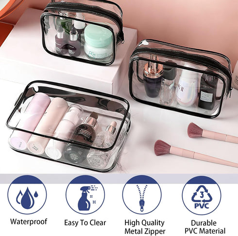 6 Pieces Clear Makeup Bags, Cosmetic Bag Bulk, Portable Travel Clear Pouch with Zipper, TSA Approved Toiletry Bag for Travel Waterproof Makeup Bag...