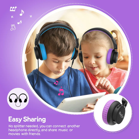 gorsun Kids Headphones, Headphones for Kids for School, 85dB/94dB Volume Limited, Wired Headphones with Mic, Sharing Function, Adjustable Toddler ...
