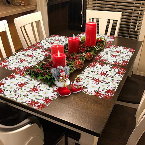 AerWo 6Pcs Christmas Holiday Placemats, Embroidered Poinsettia Christmas Table Place Mats for Christmas Dinner Christmas Table Decorations 11 × 17...