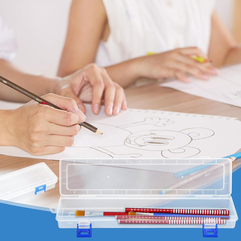 3 Pack Translucent Plastic Paint Brush Holder, Long Paint Brushes Watercolor Pens Pencils Drawing Tools Storage Box Container Case(13" x 2.8" x 1....