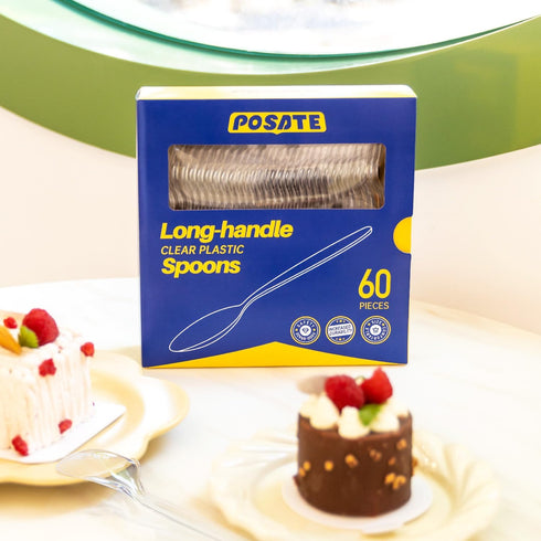 POSATE 7.1" Plastic Spoons (60 Count), Heavy Duty Clear Disposable Spoons...