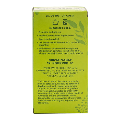Worldwide Botanicals Organic Lemon Balm Tea - 50% more herbs with 2.25g per tea bag - 100% Pure Lemon Balm Leaves, Kosher, 25 tea bags...
