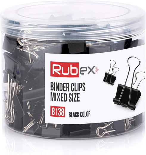 120 RUBEX Binder Clips, Black Color and Mixed Size: Small Medium Large Binder Clips, Binder Clips, Paper Binder Clips, Big Metal Paper Clamps for ...