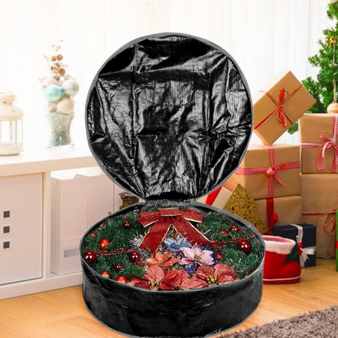 Wreath Storage Bag By Propik 24" - Garland Holiday Container Tear Resistant Material - Easy Storage Featuring Heavy Duty Handles And Transparent C...