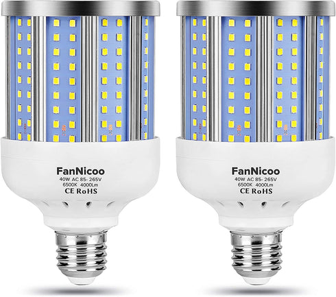 2 Pack 280W Equivalent LED Corn Light Bulb, 4000 Lumen 6500K Cool White Daylight 40W LED Corn Lamp,E26/E27 Medium Base,for Indoor Outdoor Warehous...