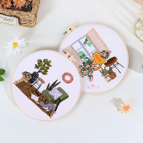 LOMOHOO 4 Sets Cat Embroidery Kit for Beginners, Embroidery Practice kit with Cute Cat Pattern, Stamped Cross Stitch for Embroidery Starters, Craf...