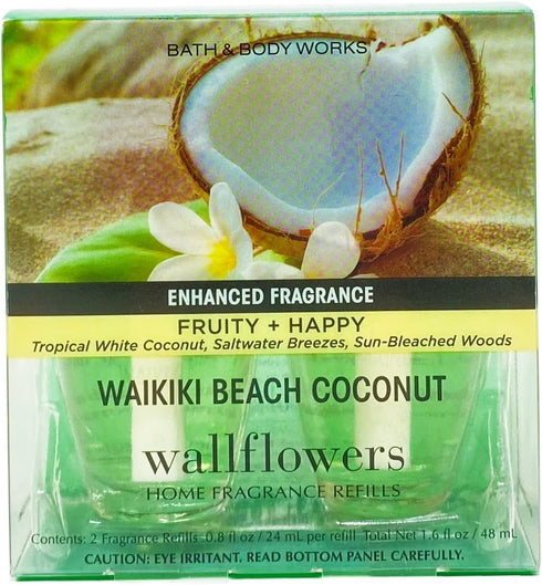 Bath & Body Works Waikiki Beach Coconut Wallflowers Home Fragrance Refills - FRUITY + HAPPY - Pack of 2...
