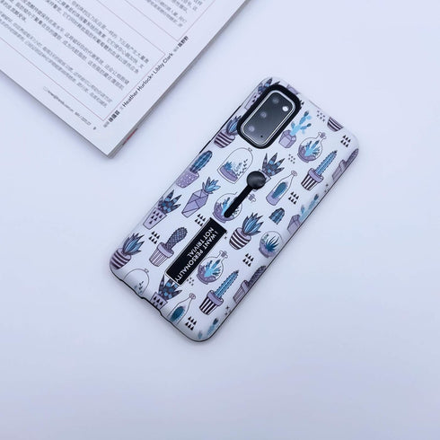 Compatible with Samsung Galaxy S20+ Plus Case Finger Grip,3D Embossed Grey Cactus White Shell Design, Rugged Shockproof Slim Fit Dual Layer Finger...