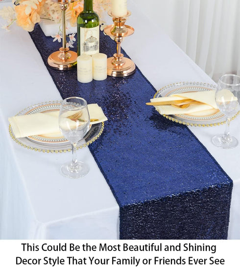 ShinyBeauty 2 Pack Navy Blue Sequin Table Runners | 12in x 108in Elegant Dining Table Runner | Perfect for Round Tables | Fall & Christmas Theme |...
