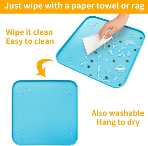 Ptlom 2 Pack Dog Food Mat Non-Slip Dog Bowl Mats for Food and Water, High-Lips Pet Placemat Waterproof Dog Feeding Mat Prevent Messy Spills, Silic...