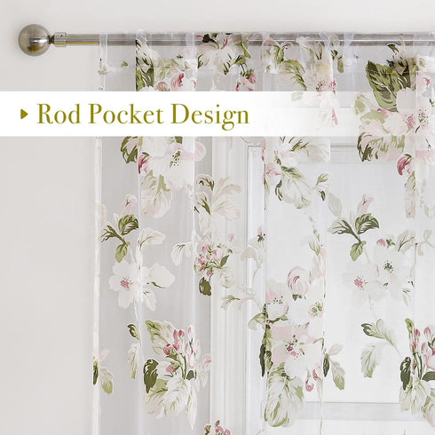 BROSHAN Pink Floral Sheer Curtains 78 Inches Long for Living Room, Pretty Flower Print Bedroom Curtain Sheers Transparent Window Curtains 2 Panels...