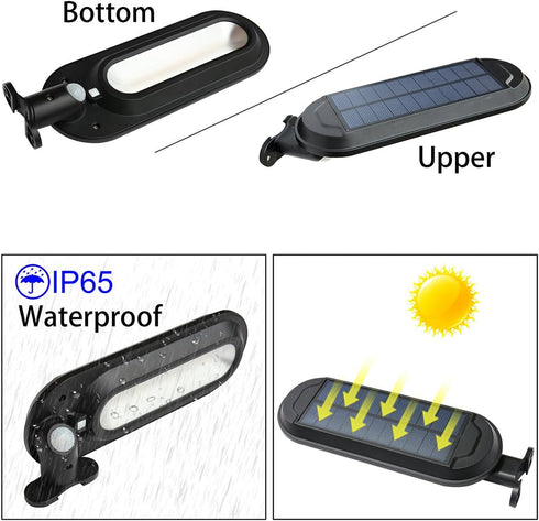 Solar Motion Sensor Gutter Lights - Waterproof, Wireless, 18 LED 600 Lumen Outdoor Security Lights for Outside Wall, Garden, Fence (Black, 1 Pack)...