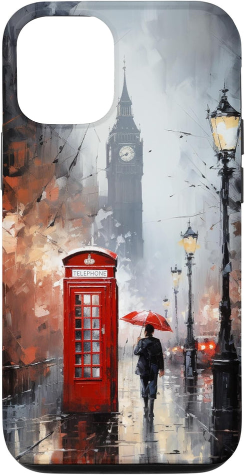 iPhone 15 Wet London Iconic Red Phone Booth Clocktower Art Cover Phone Case...
