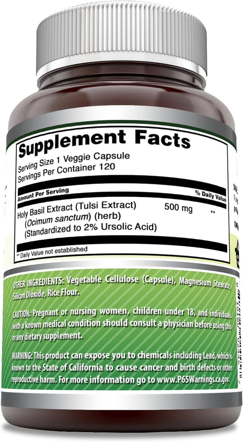 Amazing Formulas Holy Basil Extract 4:1 Supplement | 500 Mg Per Serving | 120 Capsules | Non-GMO | Gluten Free | Made in USA...