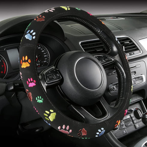 Steering Wheel Cover Embroidery Cute,Pet Paws Stitched,Hand Grip&Breathable,Universal 15 Inch,Suit for Cars,SUV,Black (SWC-Paws)...