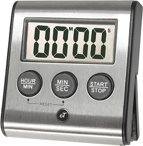 Elegant Digital Kitchen Timer, Stainless Steel Model eT-78, Displays 0-99 Min. or 0-99 Hr., Super Strong Magnet, Volume Switch for Mute/Soft/Loud ...