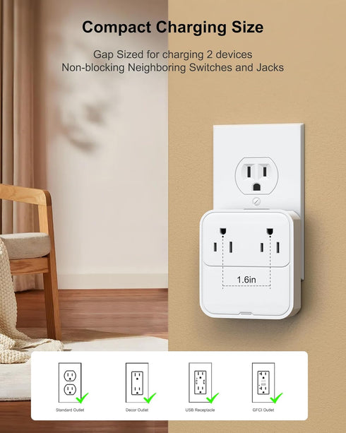 40W USB C Wall Charger Block with Outlet Extender,Multi USB Ports Power Strip,Cruise Travel Essential for Home/Office/Kitchen/Bathroom/School/Busi...