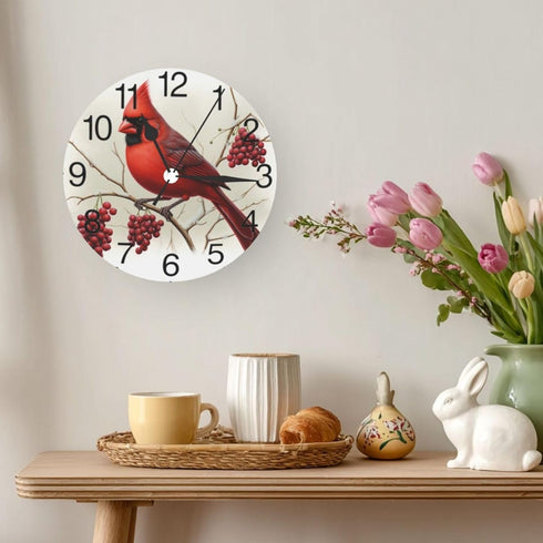 KiuLoam Winter Bird Round Wall Clock Silent Non Ticking Battery Operated Easy to Read for Student Office School Home Decorative Clock Art...