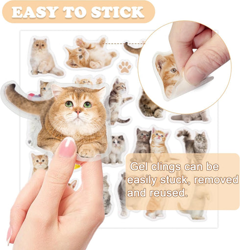 20 Pcs Cat Thick Gel Clings Kitten Window Gel Clings Decals Stickers for Kids Toddlers and Adults Cute Reusable Window Clings for Home Airplane Cl...