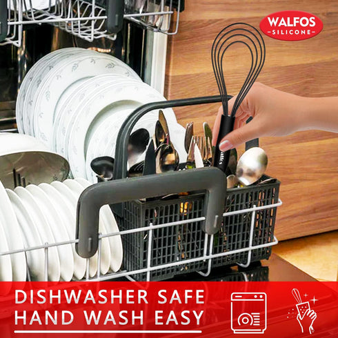 Walfos Silicone Flat Whisk,11inch Flat Whisk Non Scratch Coated Flat Whisks for Cooking.Great for Ceramic Coated pans and Wider shallower pots.Bla...