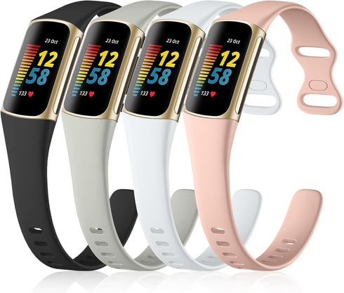GEAK 4 Pack Slim Band Compatible with Fitbit Charge 5/Charge 6 Bands for Women Men, Soft Silicone Sport Replacement Wristbands for Fitbit Charge 5...